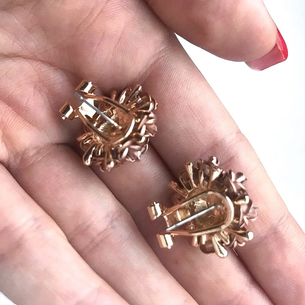 Any 2/$20! Mauve Rose & Crystal Bouquet Lever Back Stud Earrings - Picture 4 of 9